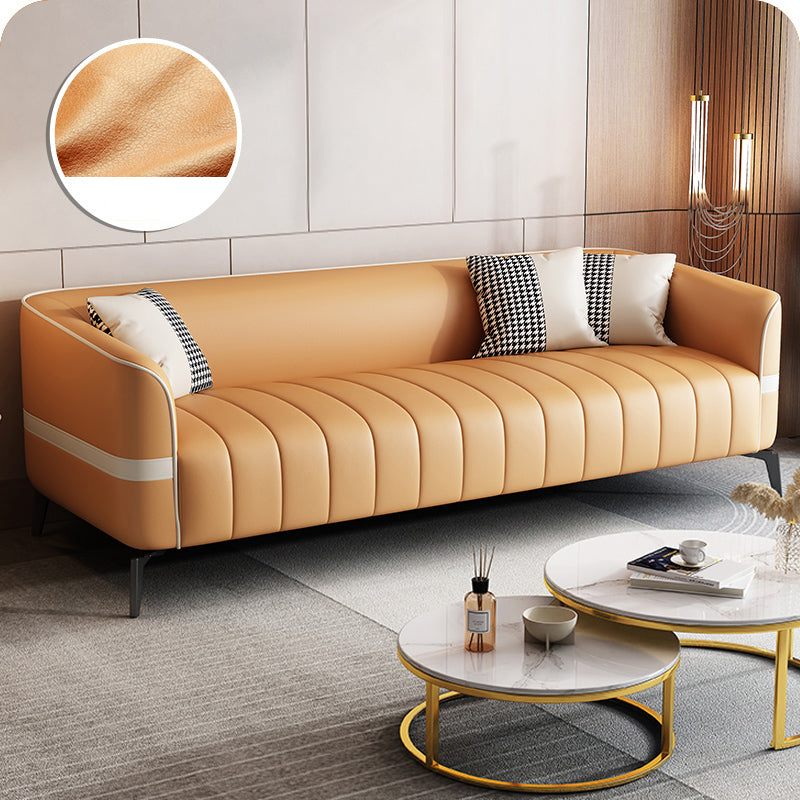 Contemporary 225.6" H Faux Leather Tuxedo Arm Sofa for Living Room