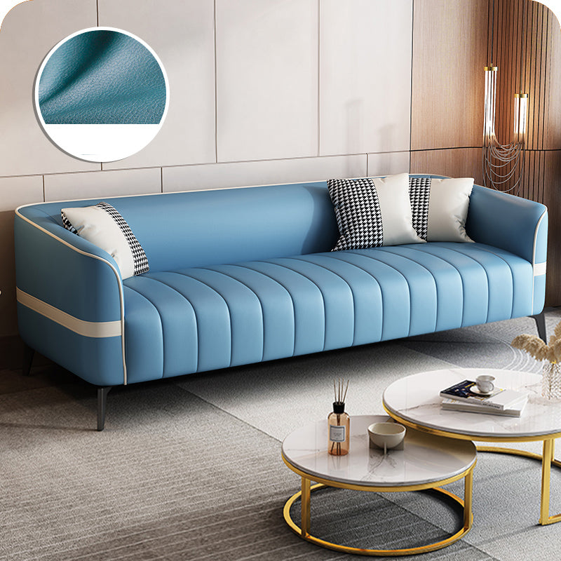 Contemporary 225.6" H Faux Leather Tuxedo Arm Sofa for Living Room