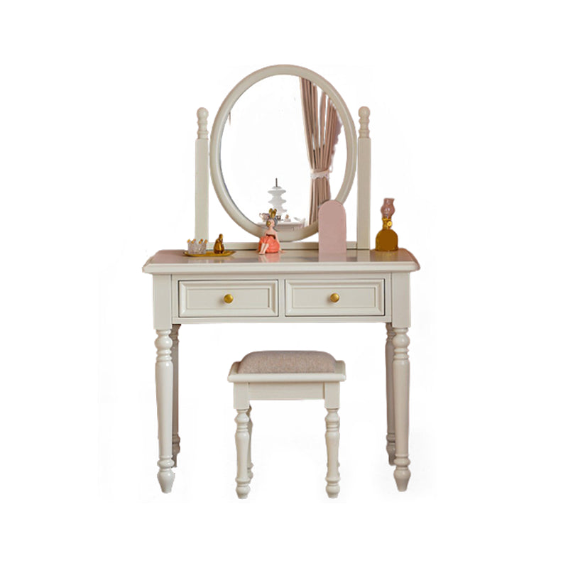 Bright White Ash Vanity Set with Mirror 17.71" Wide Vanity with 2 Drawer