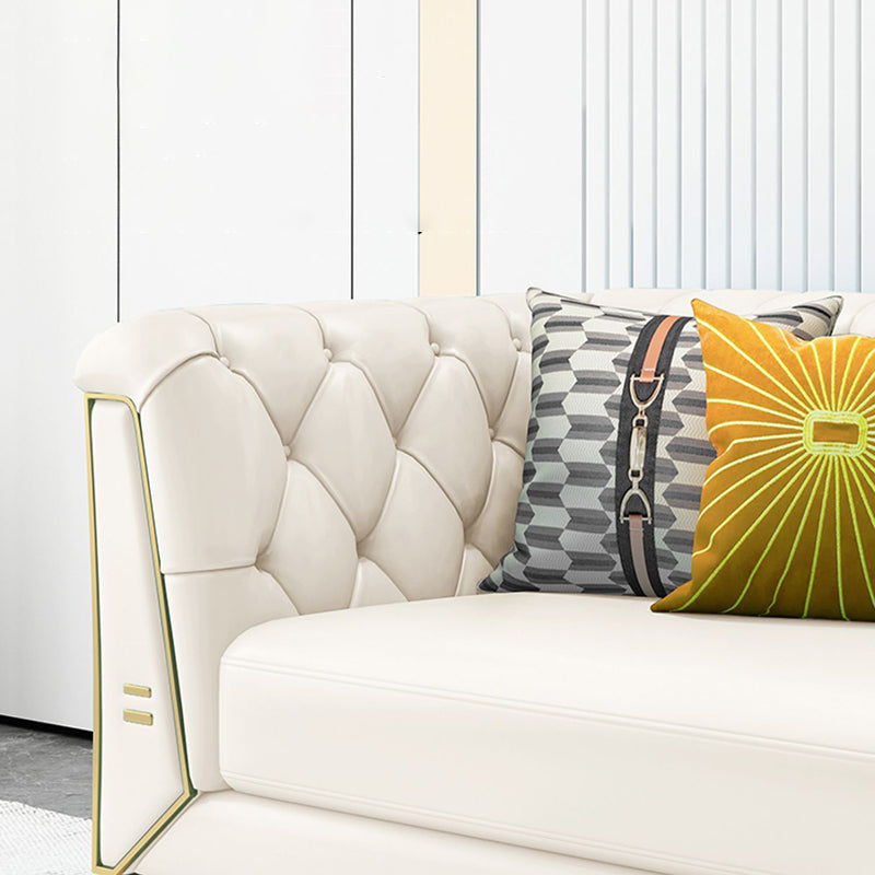 28.7" H 3-seater Faux Leather Tufted Tuxedo Arm Sofa for Living Room