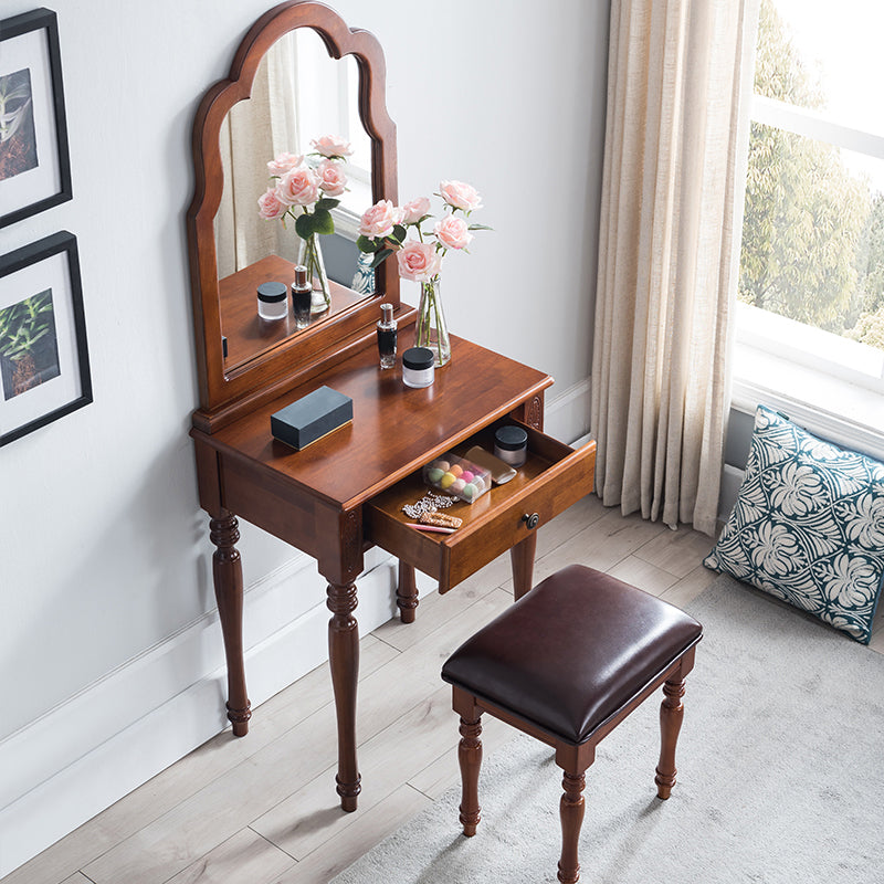 15.74" Wide Rubberwood Vanity Set with Mirror Traditions Dresser with 1-Drawer