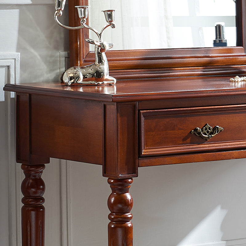 Brown Solid Wood Vanity Set with Stool Set 17.71" Wide Dresser with 2-Drawer