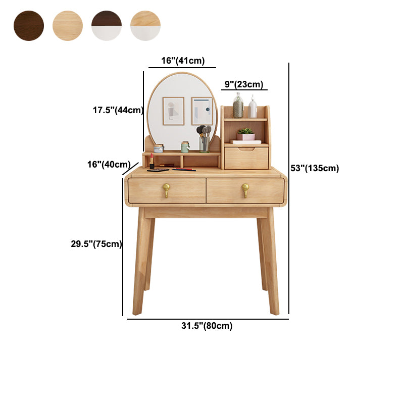 15.74" Wide Vanity Set 2-Drawer Solid Wood Dresser with Stool Set