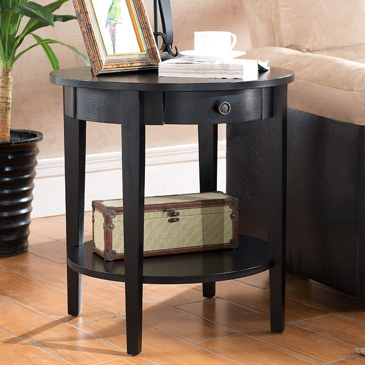 Wood Round Top Side Table 24" Tall 4 Legs End Table with Storage