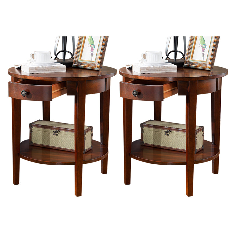 Wood Round Top Side Table 24" Tall 4 Legs End Table with Storage