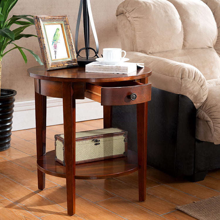 Wood Round Top Side Table 24" Tall 4 Legs End Table with Storage