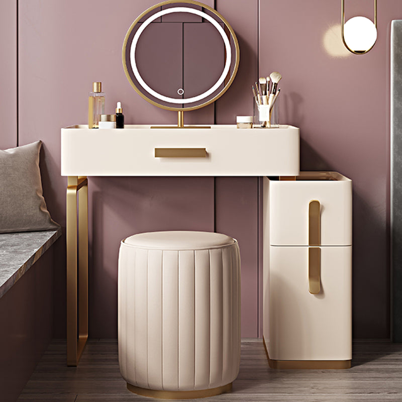 Solid Wood Glass Top Vanity Table Set with Stool & Mirror 25.59" W 3-Drawer Makeup Counter