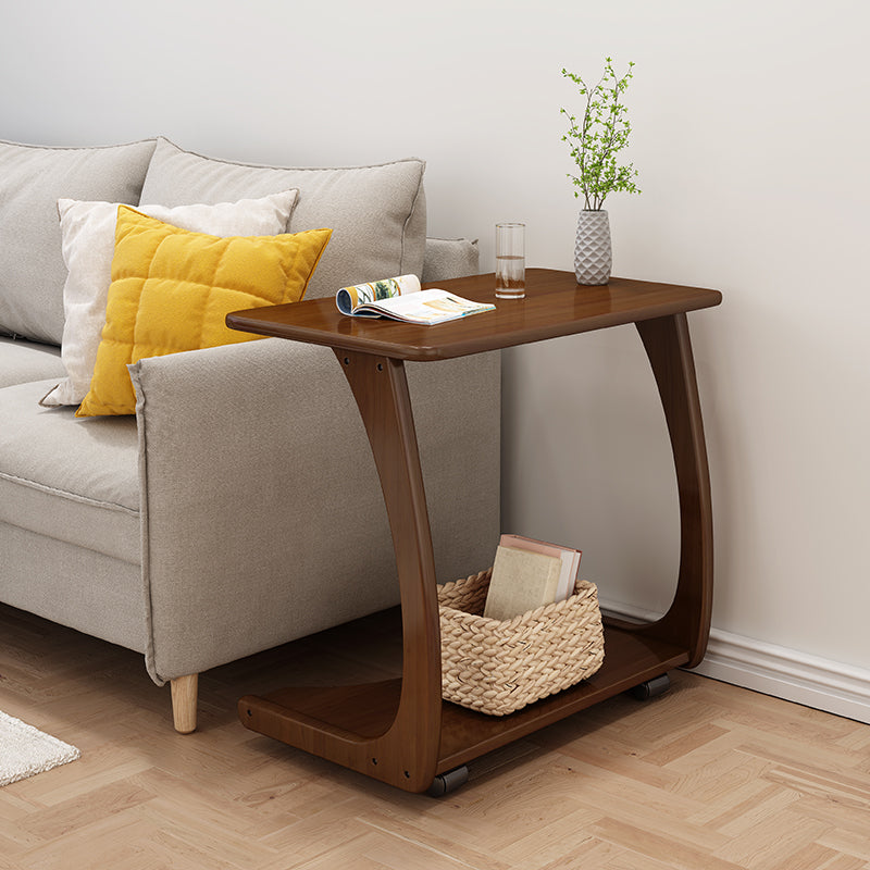 Modern Rectangle Top Side Table 24.8" Tall Wood End Table with Shelf and Wheel