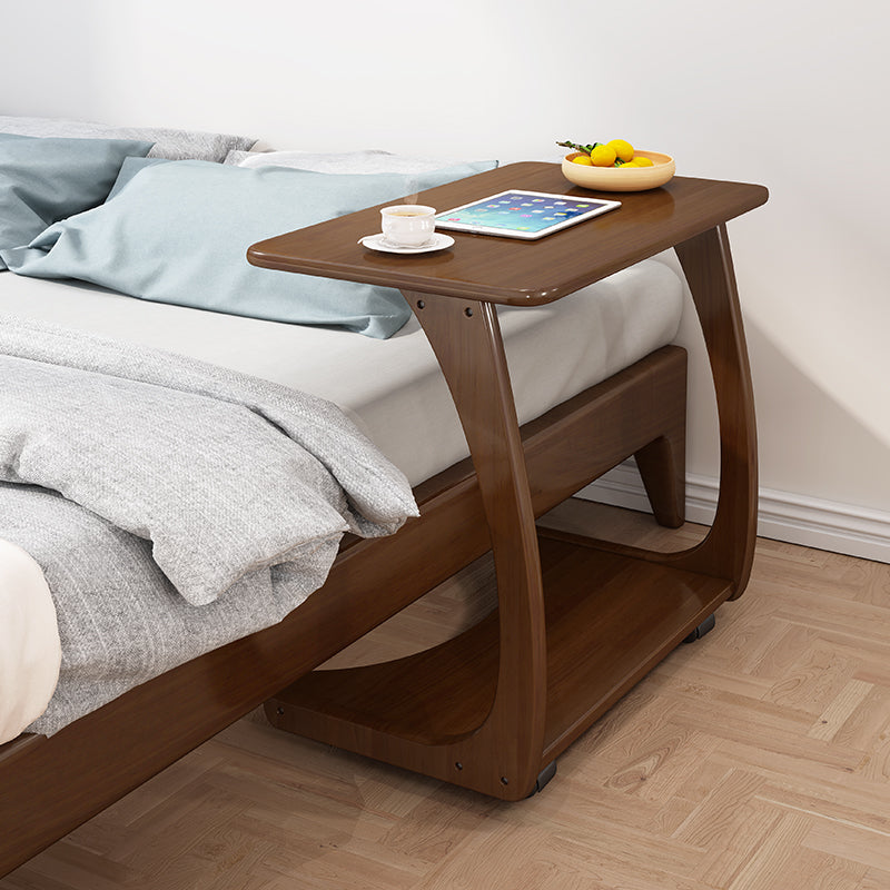 Modern Rectangle Top Side Table 24.8" Tall Wood End Table with Shelf and Wheel