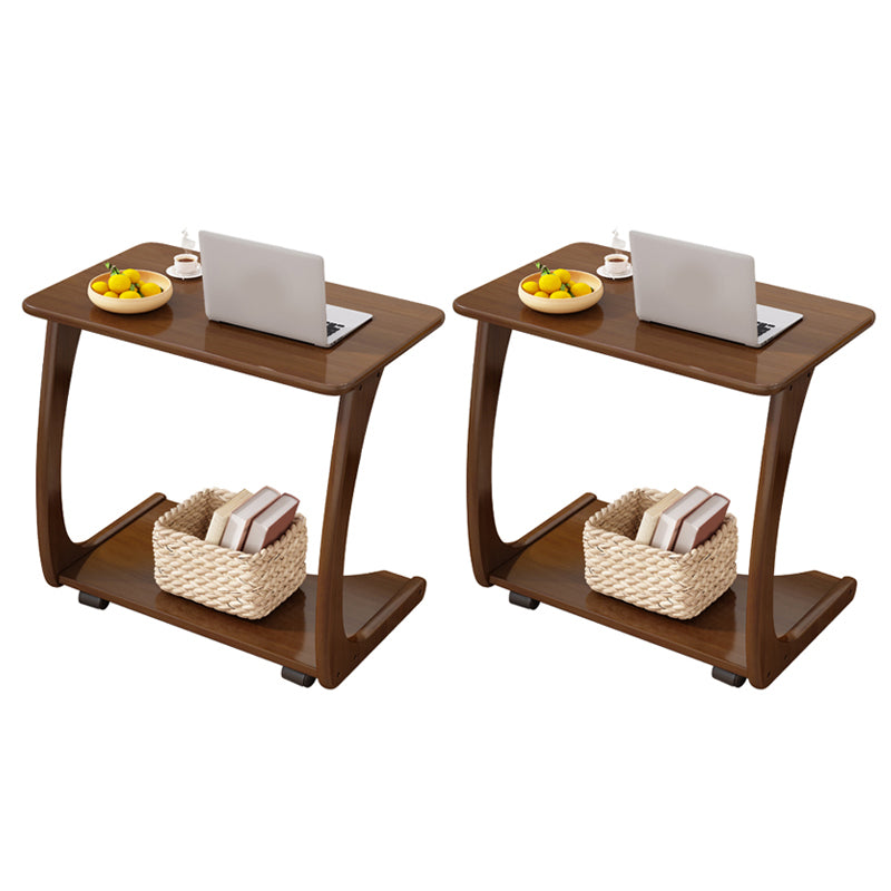 Modern Rectangle Top Side Table 24.8" Tall Wood End Table with Shelf and Wheel