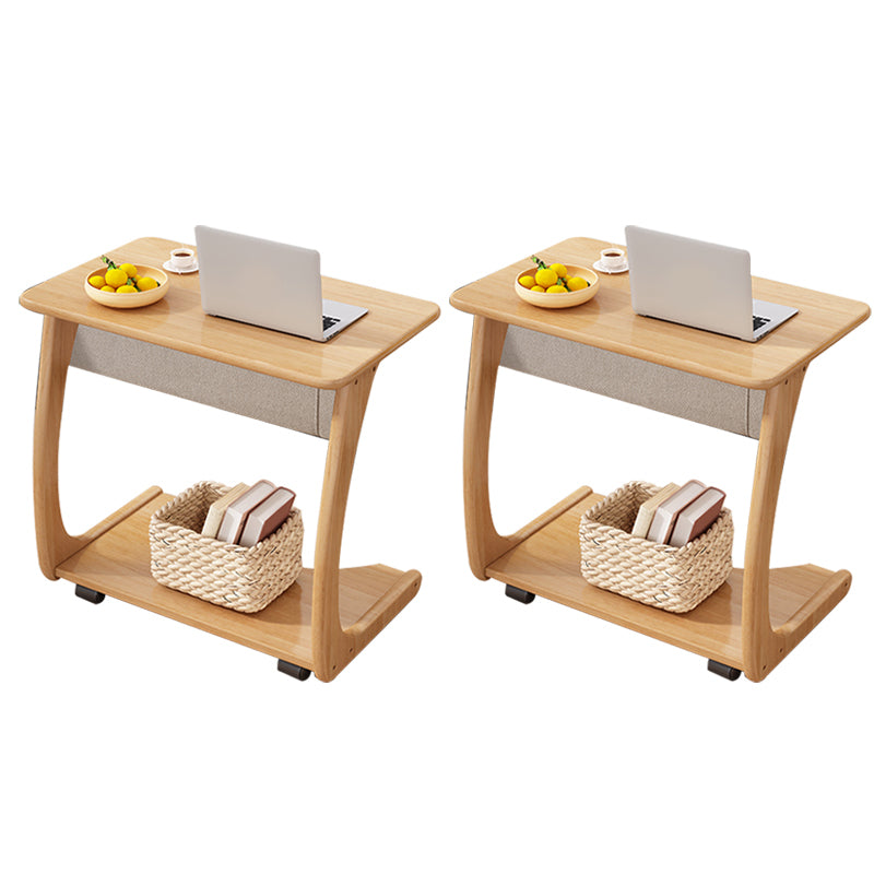 Modern Rectangle Top Side Table 24.8" Tall Wood End Table with Shelf and Wheel