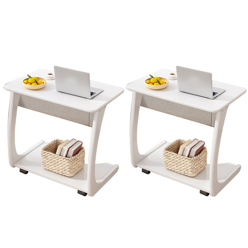 Modern Rectangle Top Side Table 24.8" Tall Wood End Table with Shelf and Wheel