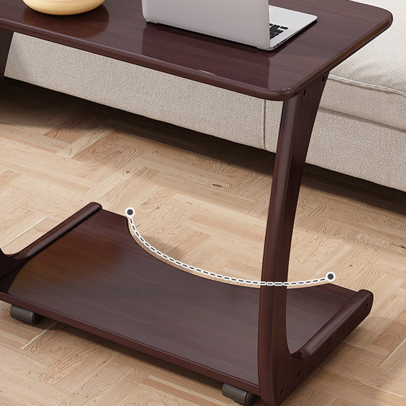 Modern Rectangle Top Side Table 24.8" Tall Wood End Table with Shelf and Wheel