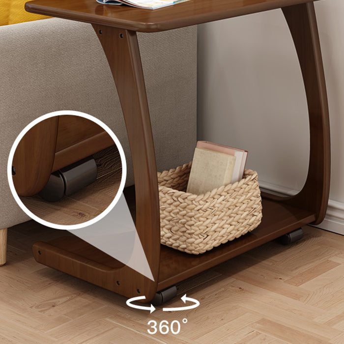 Modern Rectangle Top Side Table 24.8" Tall Wood End Table with Shelf and Wheel