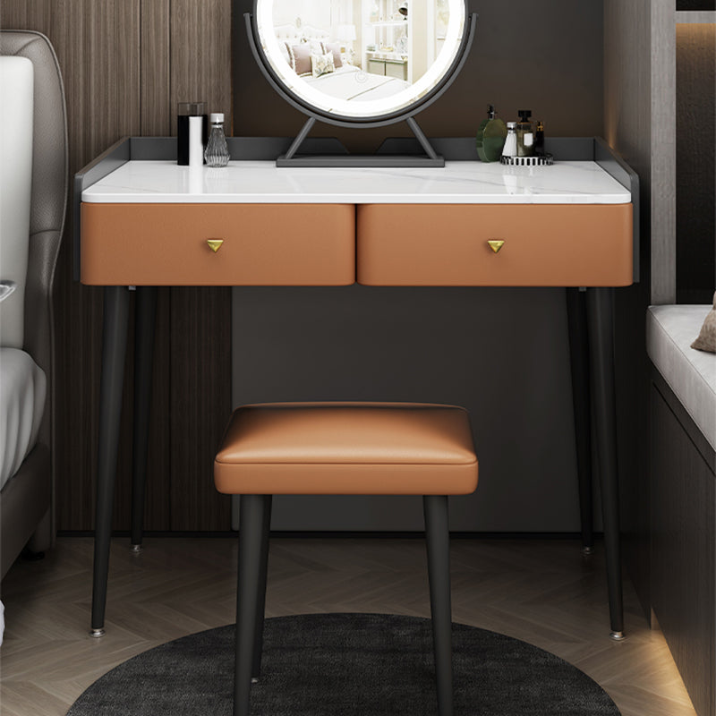 Vanity Stone Makeup Dressing Table Stool Set with 2 Drawers - 31.1" H