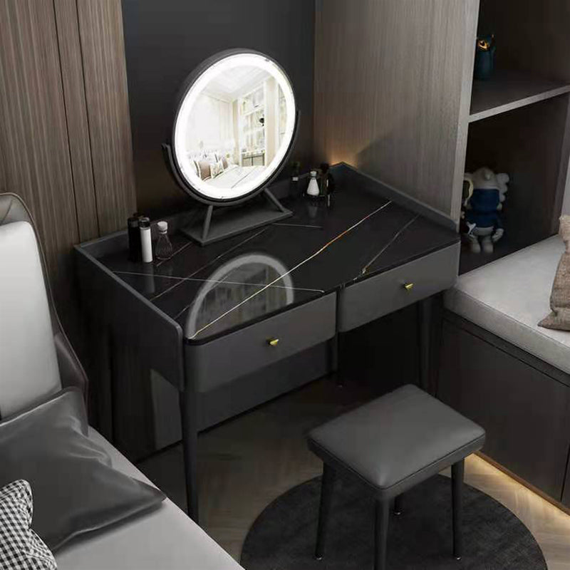 Vanity Stone Makeup Dressing Table Stool Set with 2 Drawers - 31.1" H