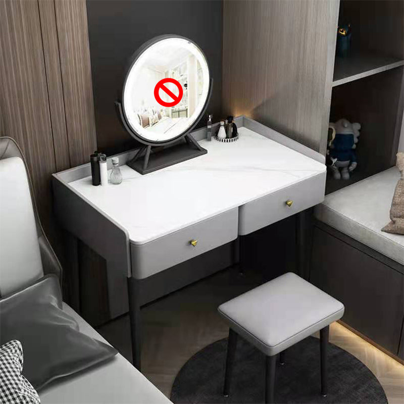 Vanity Stone Makeup Dressing Table Stool Set with 2 Drawers - 31.1" H