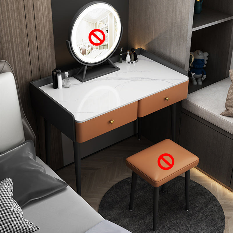 Vanity Stone Makeup Dressing Table Stool Set with 2 Drawers - 31.1" H