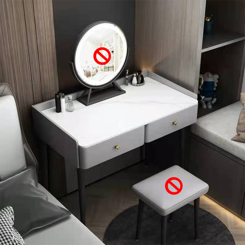 Vanity Stone Makeup Dressing Table Stool Set with 2 Drawers - 31.1" H
