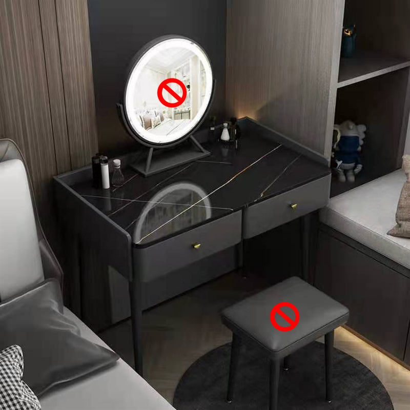 Vanity Stone Makeup Dressing Table Stool Set with 2 Drawers - 31.1" H