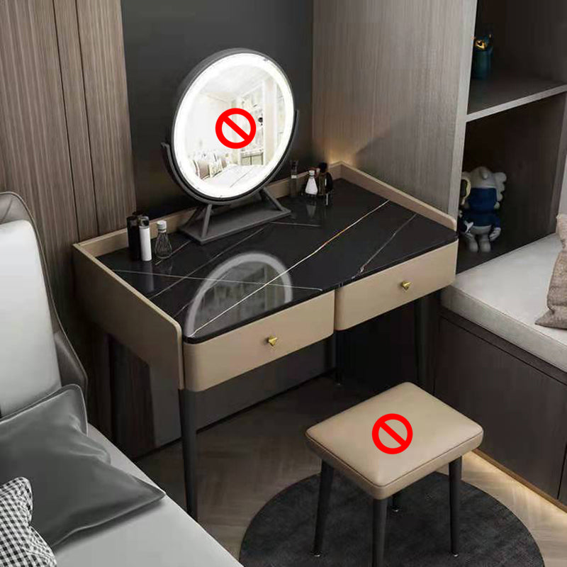 Vanity Stone Makeup Dressing Table Stool Set with 2 Drawers - 31.1" H