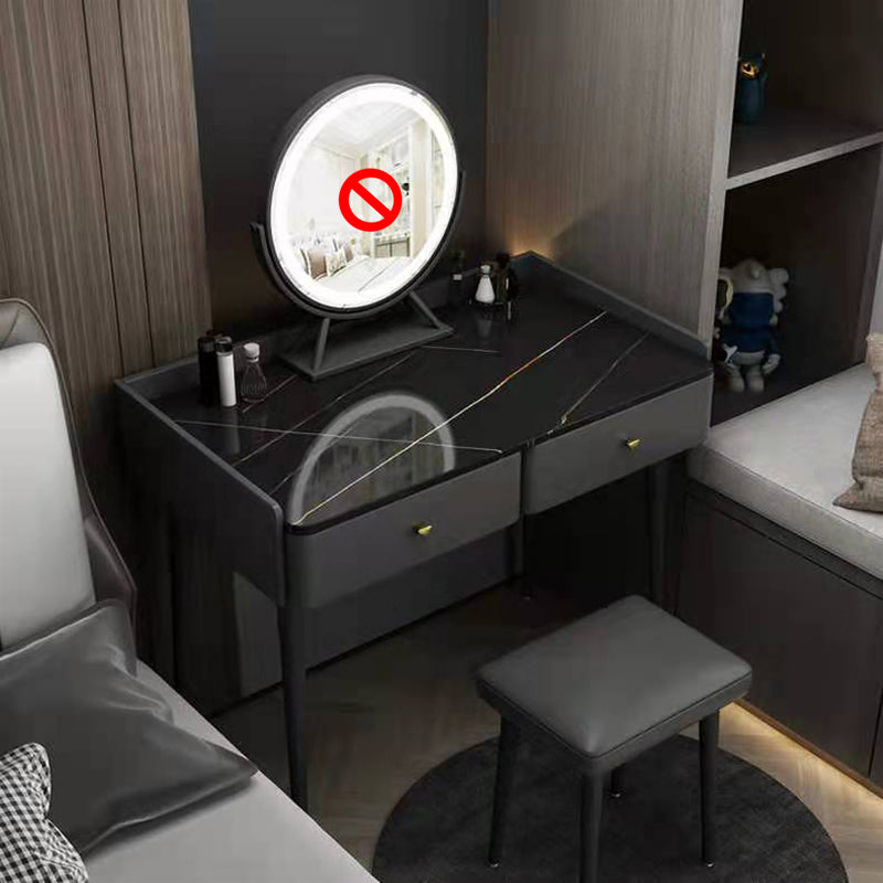 Vanity Stone Makeup Dressing Table Stool Set with 2 Drawers - 31.1" H