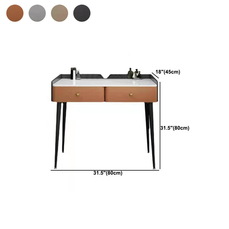 Vanity Stone Makeup Dressing Table Stool Set with 2 Drawers - 31.1" H