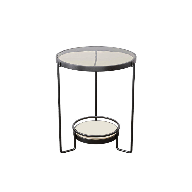Modern 23.62" Tall Iron Frame End Table Round Glass Top Side Table with Shelf