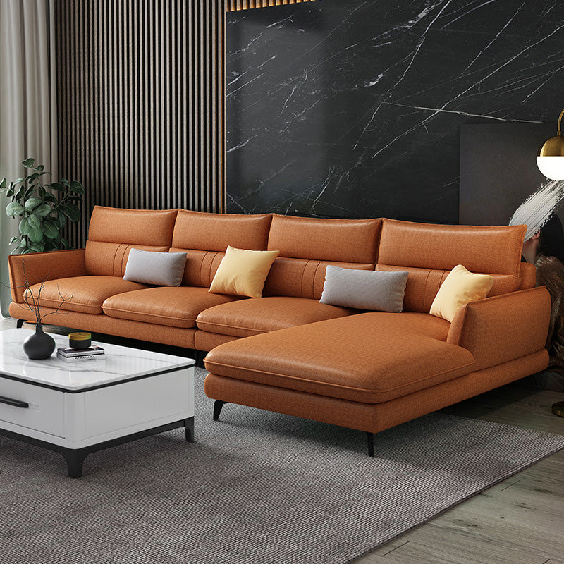 Contemporary Stationary Faux Leather Recessed Arm Sofa Chaise