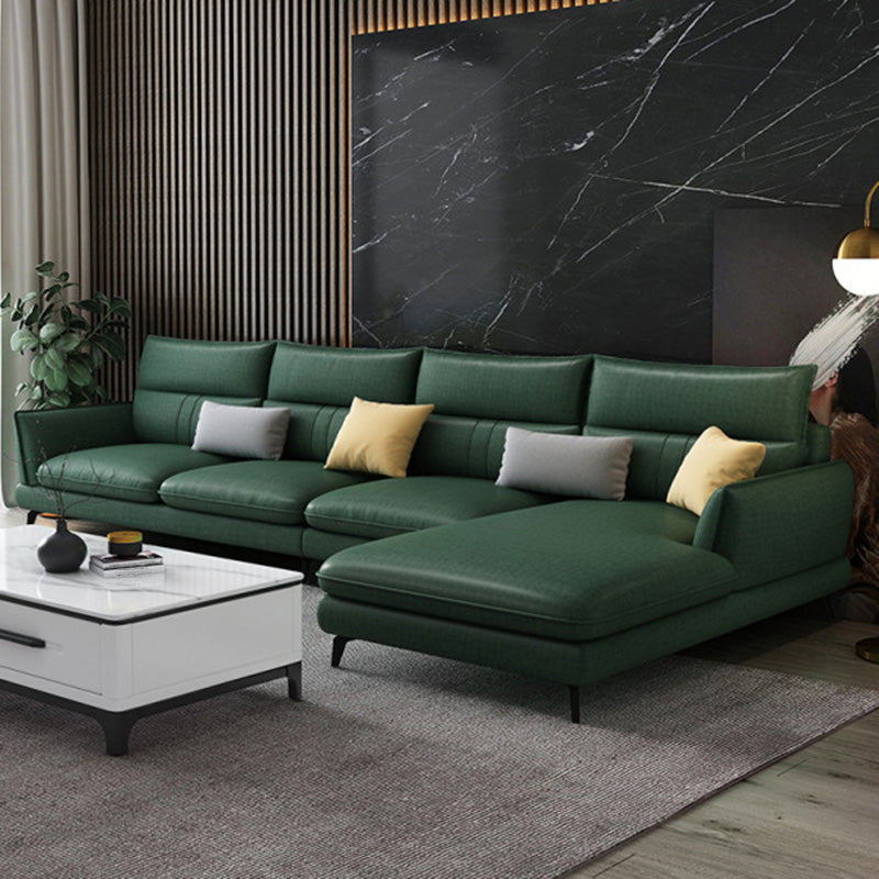 Contemporary Stationary Faux Leather Recessed Arm Sofa Chaise