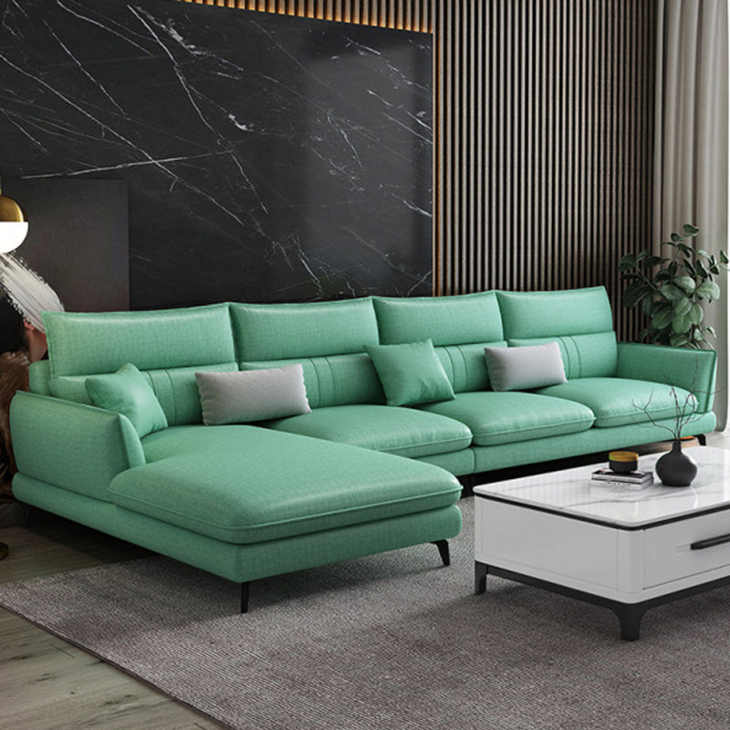 Contemporary Stationary Faux Leather Recessed Arm Sofa Chaise