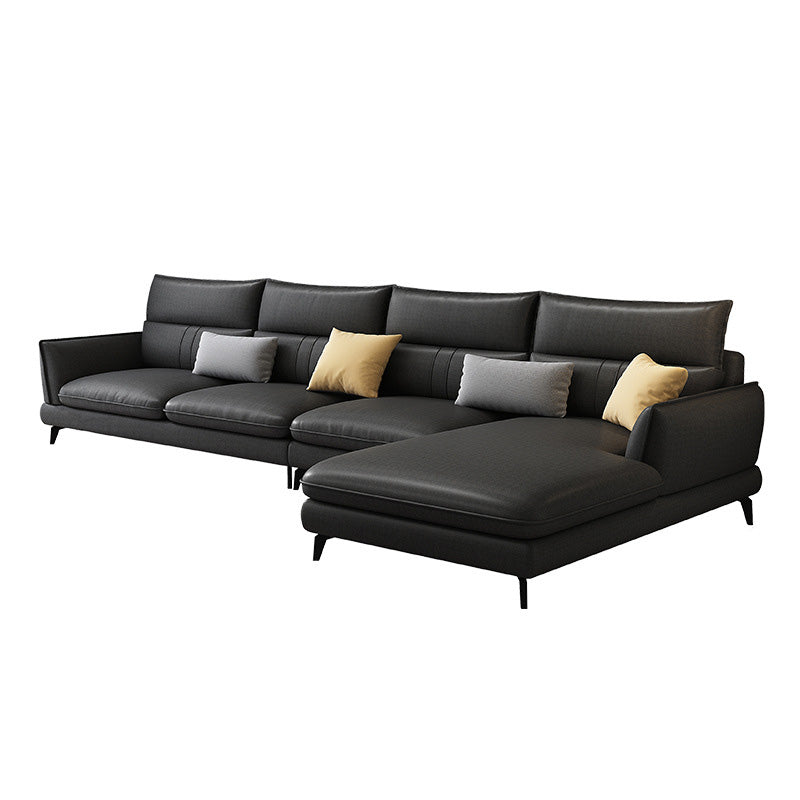 Contemporary Stationary Faux Leather Recessed Arm Sofa Chaise