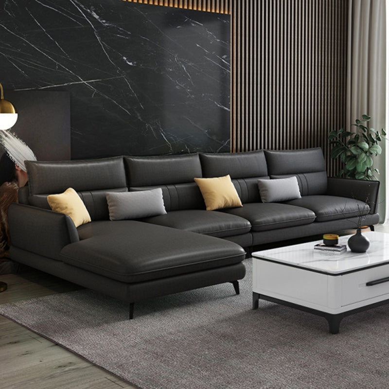 Contemporary Stationary Faux Leather Recessed Arm Sofa Chaise