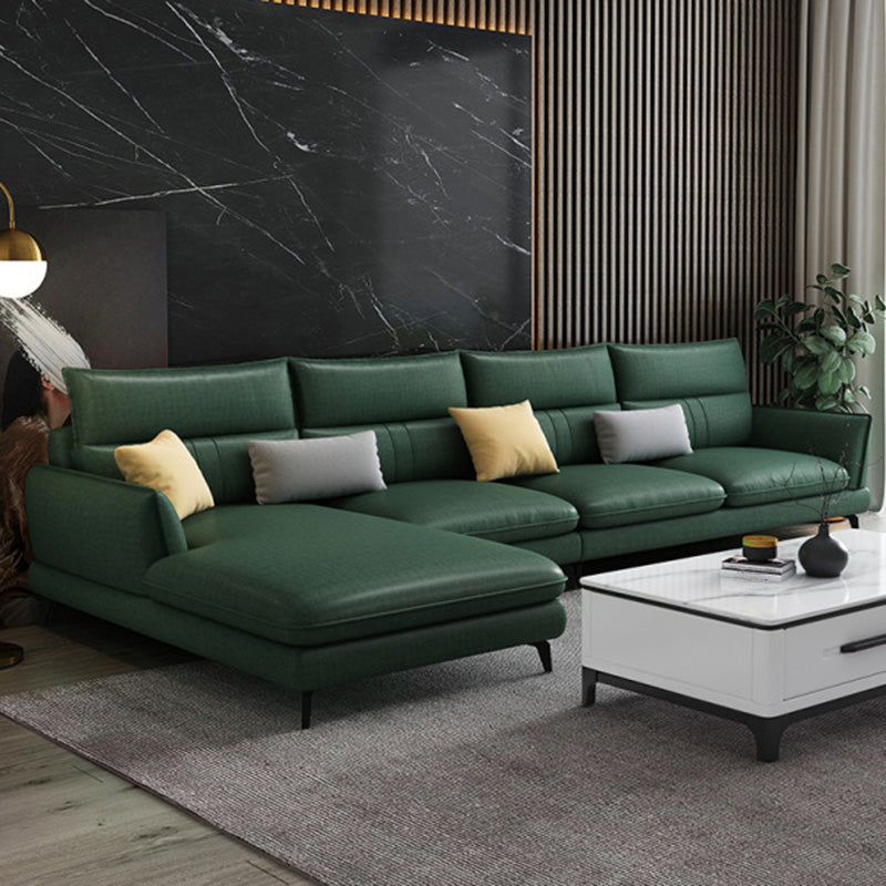 Contemporary Stationary Faux Leather Recessed Arm Sofa Chaise