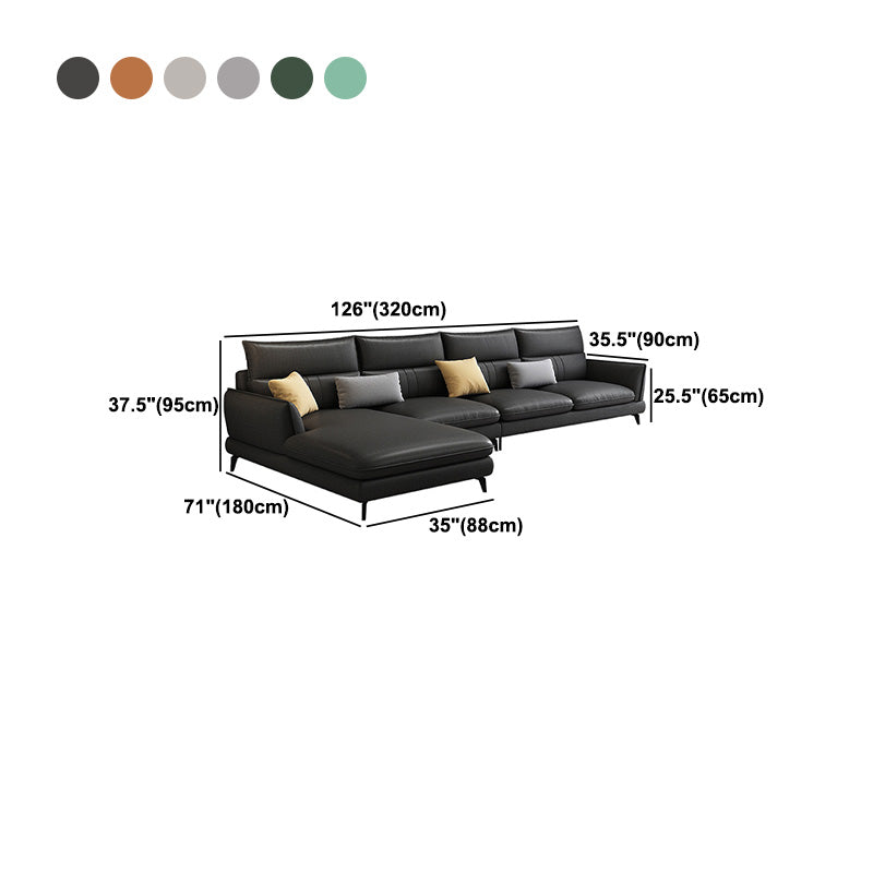 Contemporary Stationary Faux Leather Recessed Arm Sofa Chaise