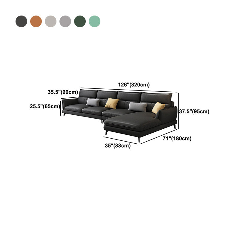 Contemporary Stationary Faux Leather Recessed Arm Sofa Chaise