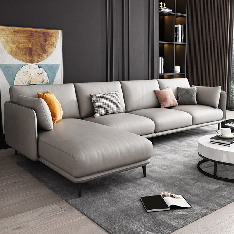 Nordic Square Arm Faux Leather Living Room Pillows Stationary Sofa Chaise