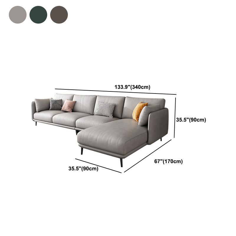 Nordic Square Arm Faux Leather Living Room Pillows Stationary Sofa Chaise