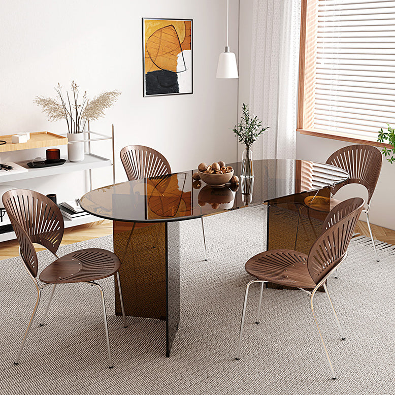 Glass Top Dining Table Oval Dining Table with Double Pedestal