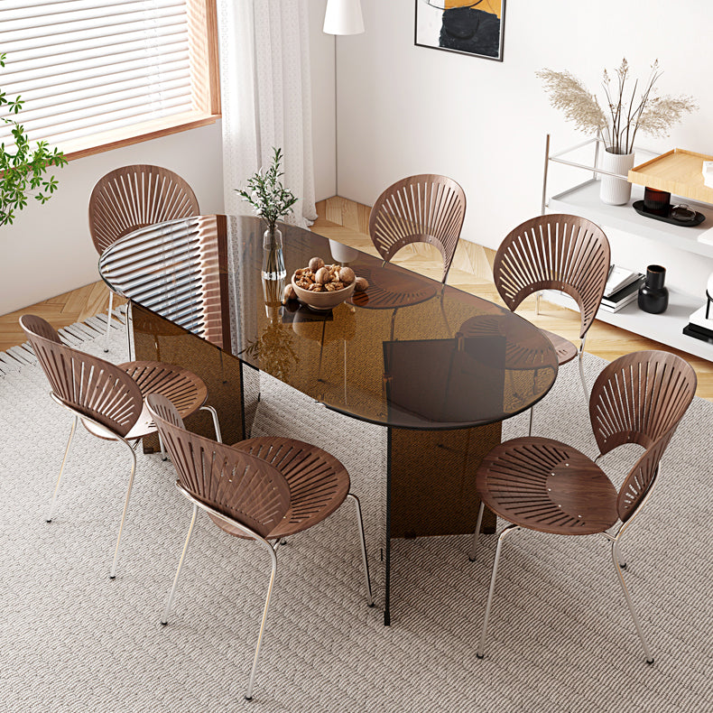 Glass Top Dining Table Oval Dining Table with Double Pedestal