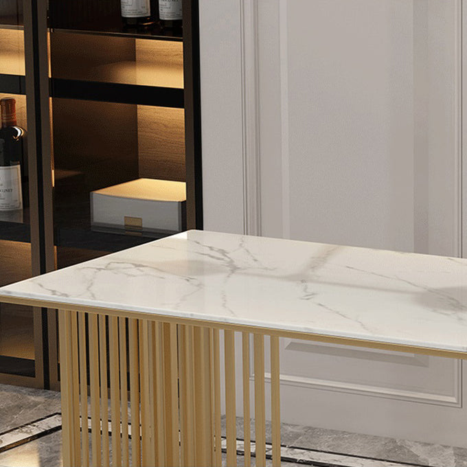 Stone Top Dining Table Contemporary Rectangle Table with Double Pedestal Base