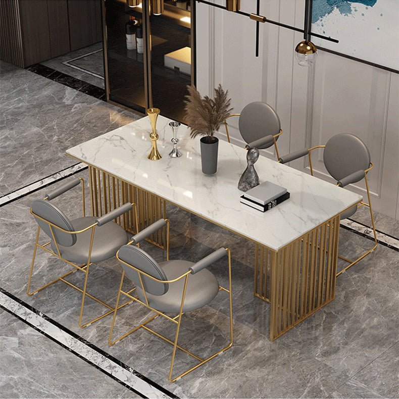 Stone Top Dining Table Contemporary Rectangle Table with Double Pedestal Base