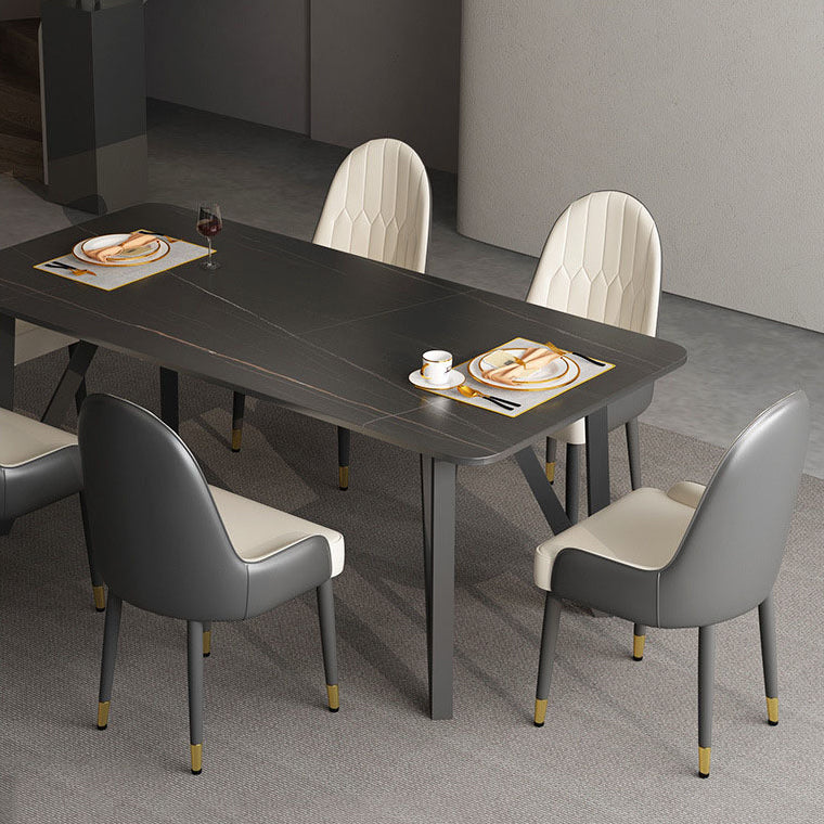 Rectangle Dining Table 4 Legs Dining Table in Black Frame for Kitchen