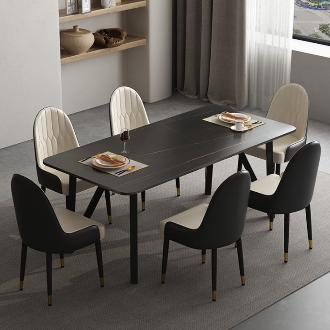 Rectangle Dining Table 4 Legs Dining Table in Black Frame for Kitchen