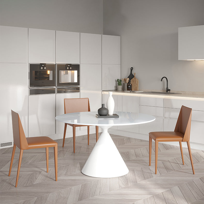 Round Stone Dining Table Modern Pedestal Dining Table in White and Black