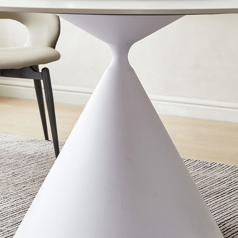 Round Stone Dining Table Modern Pedestal Dining Table in White and Black