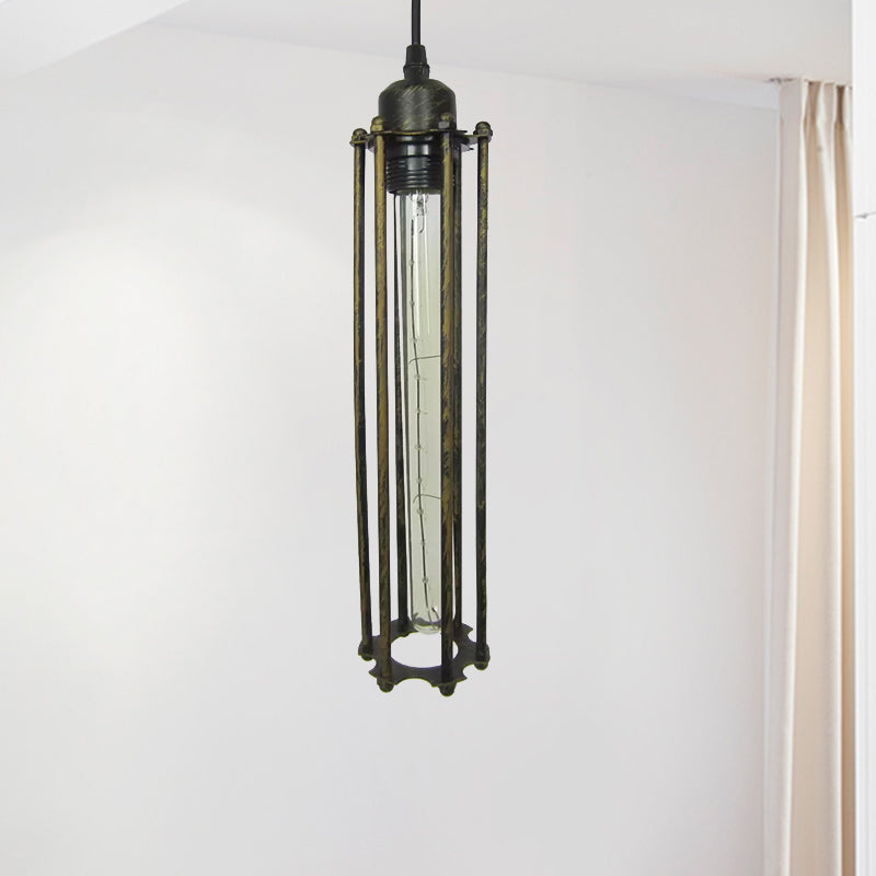 Black / Bronze Cylindre Pendant Light Metal industriel 1 chambre à coucher léger la lampe suspendue avec de l'ombre à la cage