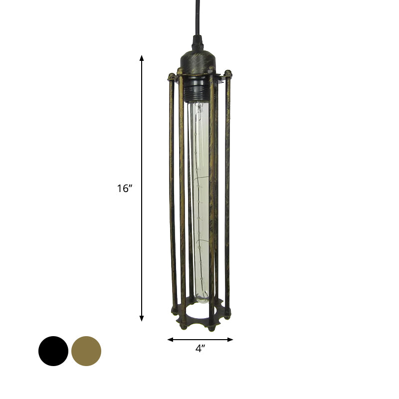 Black / Bronze Cylindre Pendant Light Metal industriel 1 chambre à coucher léger la lampe suspendue avec de l'ombre à la cage