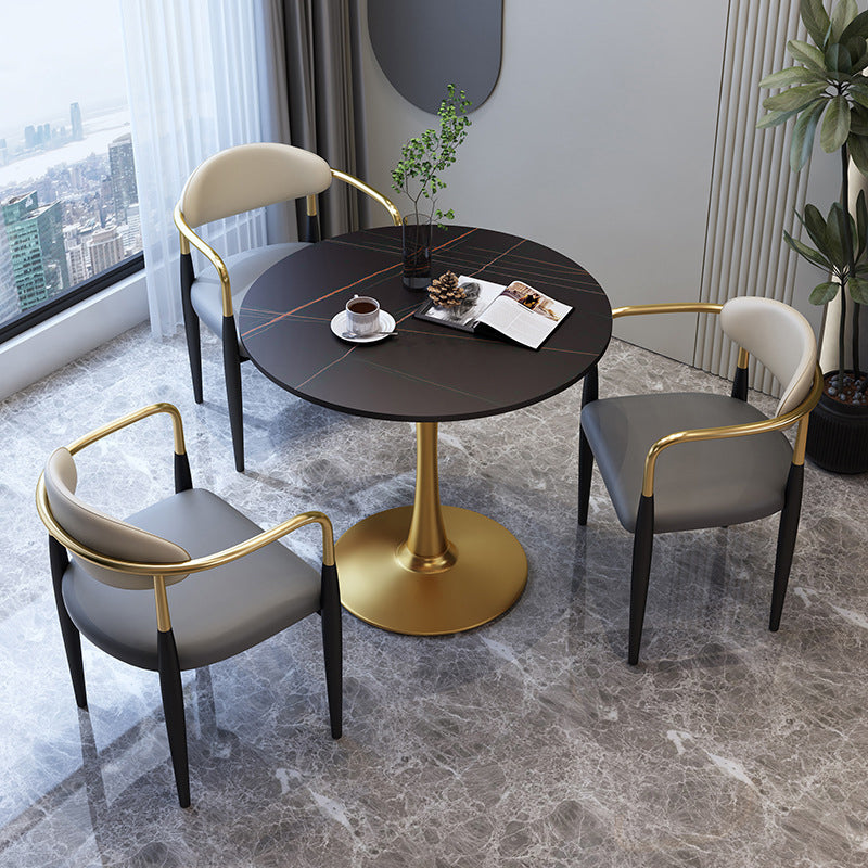 Traditional Luxury Dining Table Stone Dining Table with Metal Base