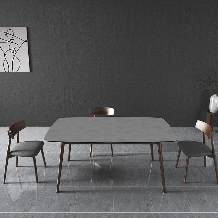 Mid-Century Modern Dining Table Rectangle Stone Top Dining Table with 4 Legs